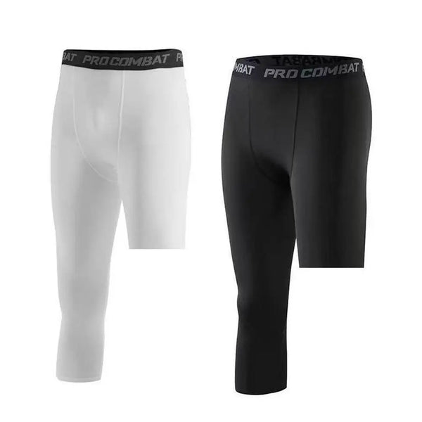 Compression shorts for basketball, single leg support accessory in black and white.